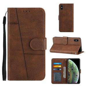 huismerk Stiksels kalf textuur gesp horizontale flip lederen geval met houder kaart slots & portemonnee & lanyard voor iPhone XS Max (bruin)