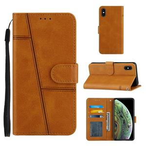 huismerk Stiksels kalf textuur gesp horizontale flip lederen geval met houder kaart slots & portemonnee & lanyard voor iPhone XS Max (geel)