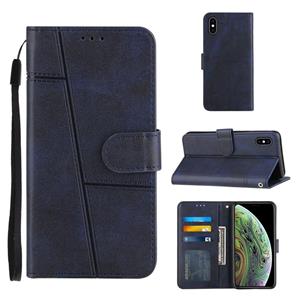 huismerk Stiksels kalf textuur gesp horizontale flip lederen geval met houder kaart slots & portemonnee & lanyard voor iPhone XS Max (blauw)