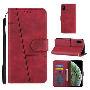 huismerk Stiksels kalf textuur gesp horizontale flip lederen geval met houder kaart slots & portemonnee & lanyard voor iPhone XS Max (rood)