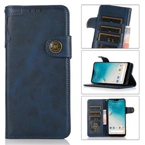 huismerk KHAZNEH dual-splicing koeienhuid textuur horizontale flip lederen geval met houder kaart slots & portemonnee & lanyard voor iPhone 12 mini (blauw)