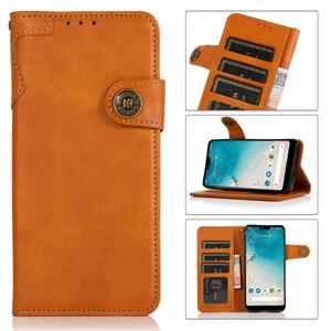 huismerk KHAZNEH dual-splicing koeienhuid textuur horizontale flip lederen geval met houder kaart slots & portemonnee & lanyard voor iPhone 12 mini (bruin)