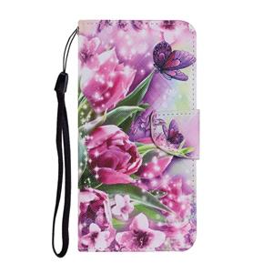 huismerk Voor Samsung Galaxy Note 20 Gekleurd tekenpatroon Horizontaal Flip PU Lederen hoesje met Holder & Card Slots & Wallet & Lanyard(Rose Butterfly)