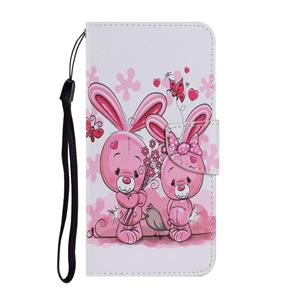 huismerk Voor Samsung Galaxy Note 20 Gekleurd tekenpatroon Horizontaal Flip PU Lederen hoesje met Holder & Card Slots & Wallet & Lanyard(Cute Rabbit)