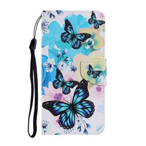 huismerk Voor Samsung Galaxy Note 20 Gekleurd tekenpatroon Horizontaal Flip PU Lederen hoesje met Holder & Card Slots & Wallet & Lanyard(Purple Butterfly)