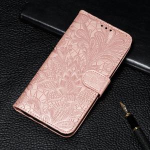 huismerk Voor Galaxy S20 Kantbloem reliëf patroon horizontaal flip pu lederen kast met Holder & Card Slots & Wallet & Photo Frame & Lanyard(Rose Gold)