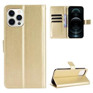 huismerk Crazy Horse Texture Horizontal Flip Leather Case with Holder & Card Slots & Lanyard For iPhone 13 mini(Gold)