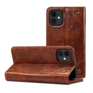 huismerk Barokke eenvoudige horizontale flip lederen hoes met houder & kaartslots & portemonnee voor iPhone 12 mini(Lichtbruin)