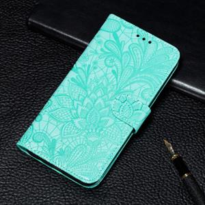 Huismerk Voor Huawei P40 Lace Flower Embossing Pattern Horizontale Flip Lederen Case met Holder & Card Slots & Wallet & Photo Frame & Lanyard(Groen)