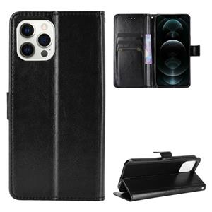 huismerk Crazy Horse Texture Horizontal Flip Leather Case with Holder & Card Slots & Lanyard For iPhone 13 Pro Max(Black)