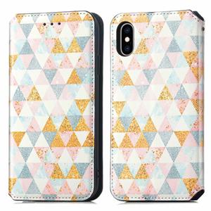 huismerk Kleurrijke Magnetische Horizontale Flip PU-lederen tas met houder & kaartsleuf & portefeuille voor iPhone XR (Rhombus)