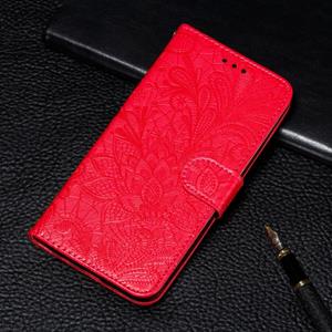 Huismerk Voor Huawei P40 Lace Flower Embossing Pattern Horizontal Flip Leather Case met Holder & Card Slots & Wallet & Photo Frame & Lanyard(Red)