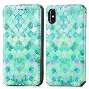 huismerk Kleurrijke Magnetische Horizontale Flip PU Lederen Case met Houder & Card Slot & Portemonnee voor iPhone XR (Emerald)