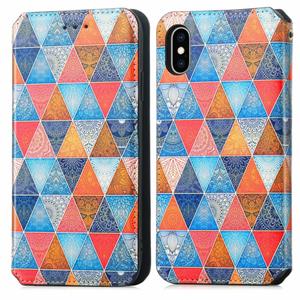 huismerk Kleurrijke magnetische horizontale flip PU lederen tas met houder & kaartsleuf & portemonnee voor iPhone XR (Rhombus Mandala)