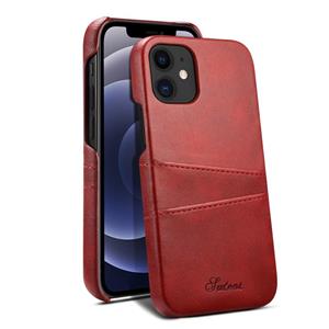 huismerk Kalf textuur achterkant beschermhoes met kaartslots voor iPhone 12 mini(Rood)