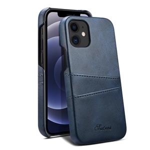 huismerk Kalf textuur achterkant beschermhoes met kaartslots voor iPhone 12 mini (Blauw)