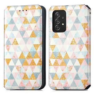 huismerk Voor Samsung Galaxy A52 5G Kleurrijke Magnetische Horizontale Flip PU Lederen Case met Houder & Card Slot & Portemonnee (Rhombus)