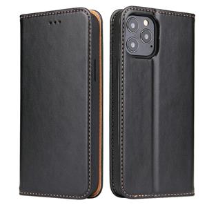 FIERRE SHANN Voor iPhone 12  PU Genuine Leather Texture Horizontale Flip Lederen case met Holder & Card Slots & Wallet(Zwart)