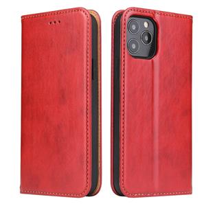 fierreshann Voor iPhone 12 Fierre Shann PU Genuine Leather Texture Horizontale Flip Lederen case met Holder & Card Slots & Wallet(Rood)