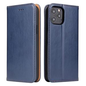 fierreshann Voor iPhone 12 Fierre Shann PU Genuine Leather Texture Horizontale Flip Lederen case met Holder & Card Slots & Wallet(Blauw)