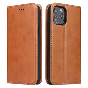 fierreshann Voor iPhone 12 Fierre Shann PU Genuine Leather Texture Horizontale Flip Lederen case met Holder & Card Slots & Wallet(Brown)