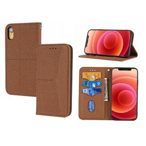 huismerk Geweven textuur stiksels magnetische horizontale flip PU lederen geval met houder kaart slots & portemonnee & lanyard voor iPhone XR (bruin)