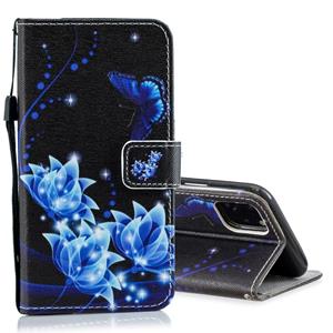 huismerk Gekleurde tekening lederen telefooncase voor iphone 13 pro (blauwe folwer)