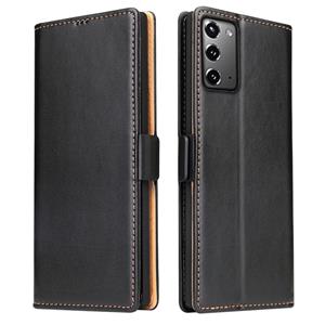 fierreshann Voor Samsung Galaxy Note20 Fierre Shann PU Genuine Leather Texture Horizontale Flip Lederen case met Holder & Card Slots & Wallet(Zwart)