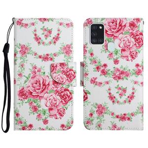 huismerk Voor Samsung Galaxy A21S Geschilderd Patroon Horizontale Flip Lederen Case met Houder & Card Slot & Portemonnee (Rose Flower)