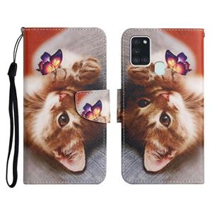 huismerk Voor Samsung Galaxy A21S Geschilderd Patroon Horizontale Flip Lederen Case met Houder & Card Slot & Portemonnee (Butterfly Cat)