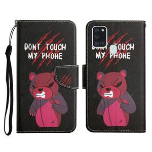 huismerk Voor Samsung Galaxy A21S Geschilderd Patroon Horizontale Flip Lederen Case met Houder & Card Slot & Portemonnee (Red Bear)