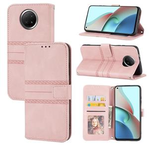 huismerk Voor Xiaomi Redmi Note 9 5G reliëf gestreepte magnetische gesp PU + TPU horizontale flip lederen tas met houder & kaart slot & portemonnee en fotolij