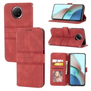 huismerk Voor Xiaomi Redmi Note 9 5G reliëf gestreepte magnetische gesp PU + TPU horizontale flip lederen tas met houder & kaart slot & portemonnee en fotolij