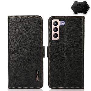 huismerk For Samsung Galaxy S22+ 5G KHAZNEH Side-Magnetic Litchi Genuine Leather RFID Phone Case(Black)