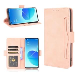 huismerk For OPPO Reno6 Pro 5G Skin Feel Calf Pattern Horizontal Flip Leather Case with Holder & Card Slots & Photo Frame(Pink)