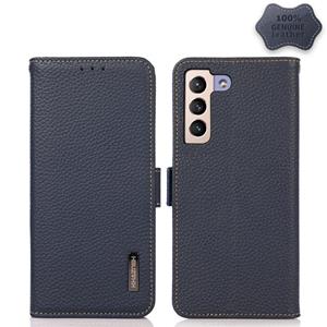 huismerk For Samsung Galaxy S22+ 5G KHAZNEH Side-Magnetic Litchi Genuine Leather RFID Phone Case(Blue)