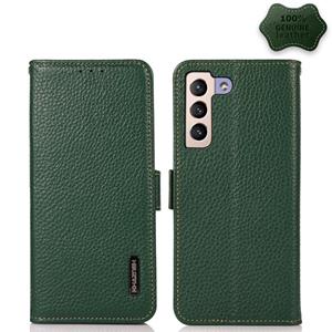 huismerk For Samsung Galaxy S22+ 5G KHAZNEH Side-Magnetic Litchi Genuine Leather RFID Phone Case(Green)