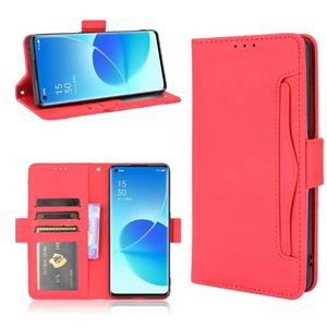 huismerk For OPPO Reno6 Pro 5G Skin Feel Calf Pattern Horizontal Flip Leather Case with Holder & Card Slots & Photo Frame(Red)