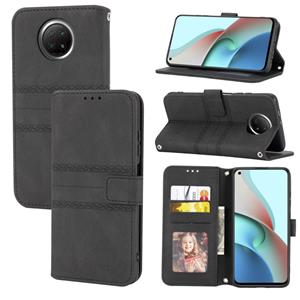 huismerk Voor Xiaomi Redmi Note 9 5G reliëf gestreepte magnetische gesp PU + TPU horizontale flip lederen tas met houder & kaart slot & portemonnee en fotolij