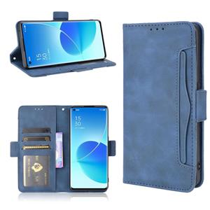 huismerk For OPPO Reno6 Pro 5G Skin Feel Calf Pattern Horizontal Flip Leather Case with Holder & Card Slots & Photo Frame(Blue)