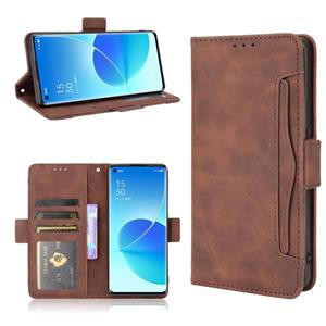 huismerk For OPPO Reno6 Pro 5G Skin Feel Calf Pattern Horizontal Flip Leather Case with Holder & Card Slots & Photo Frame(Brown)