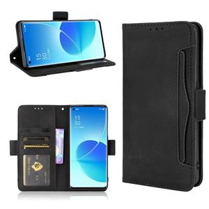 huismerk For OPPO Reno6 Pro 5G Skin Feel Calf Pattern Horizontal Flip Leather Case with Holder & Card Slots & Photo Frame(Black)