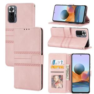 huismerk Voor Xiaomi Redmi Note 10 Pro 5G reliëf gestreepte magnetische gesp PU + TPU horizontale flip lederen tas met houder & kaart slot & portemonnee en fo