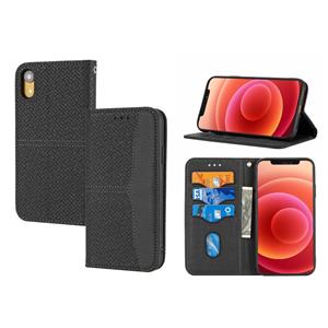 huismerk Geweven textuur stiksels magnetische horizontale flip pu lederen tas met houder & kaart slots & portemonnee & lanyard voor iPhone XS max