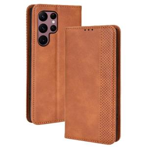 huismerk For Samsung Galaxy S22 Ultra 5G Magnetic Buckle Retro Texture Leather Phone Case(Brown)