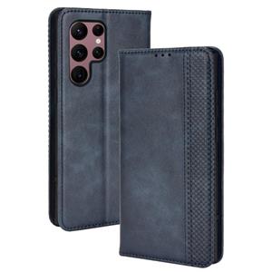 huismerk Voor Samsung Galaxy S22 Ultra 5G magnetische gesp Retro Textuur Lederen Telefoon case (blauw)