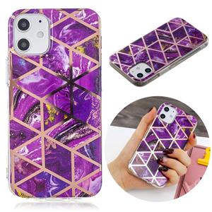 huismerk Voor iPhone 12 Plating Marble Pattern Soft TPU Beschermhoes(Paars)