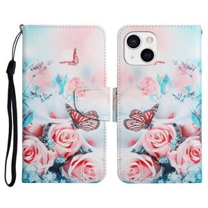 huismerk Geschilderde Patroon Horizontale Flip Lederen Case met Houder & Card Slot & Portemonnee voor iPhone 13 (Peony Butterfly)