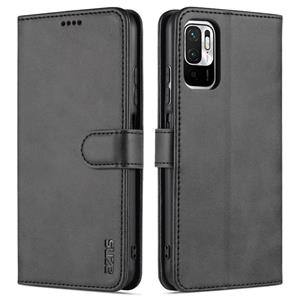 Voor Xiaomi Poco M3 PRO 5G AZNS Skin Feel Calf Texture Horizontale Flip Lederen Case met Kaart Slots & Houder & Portemonnee (Zwart)