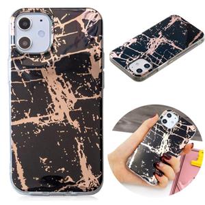 huismerk Voor iPhone 12 Plating Marble Pattern Soft TPU Beschermhoes (Zwart Goud)